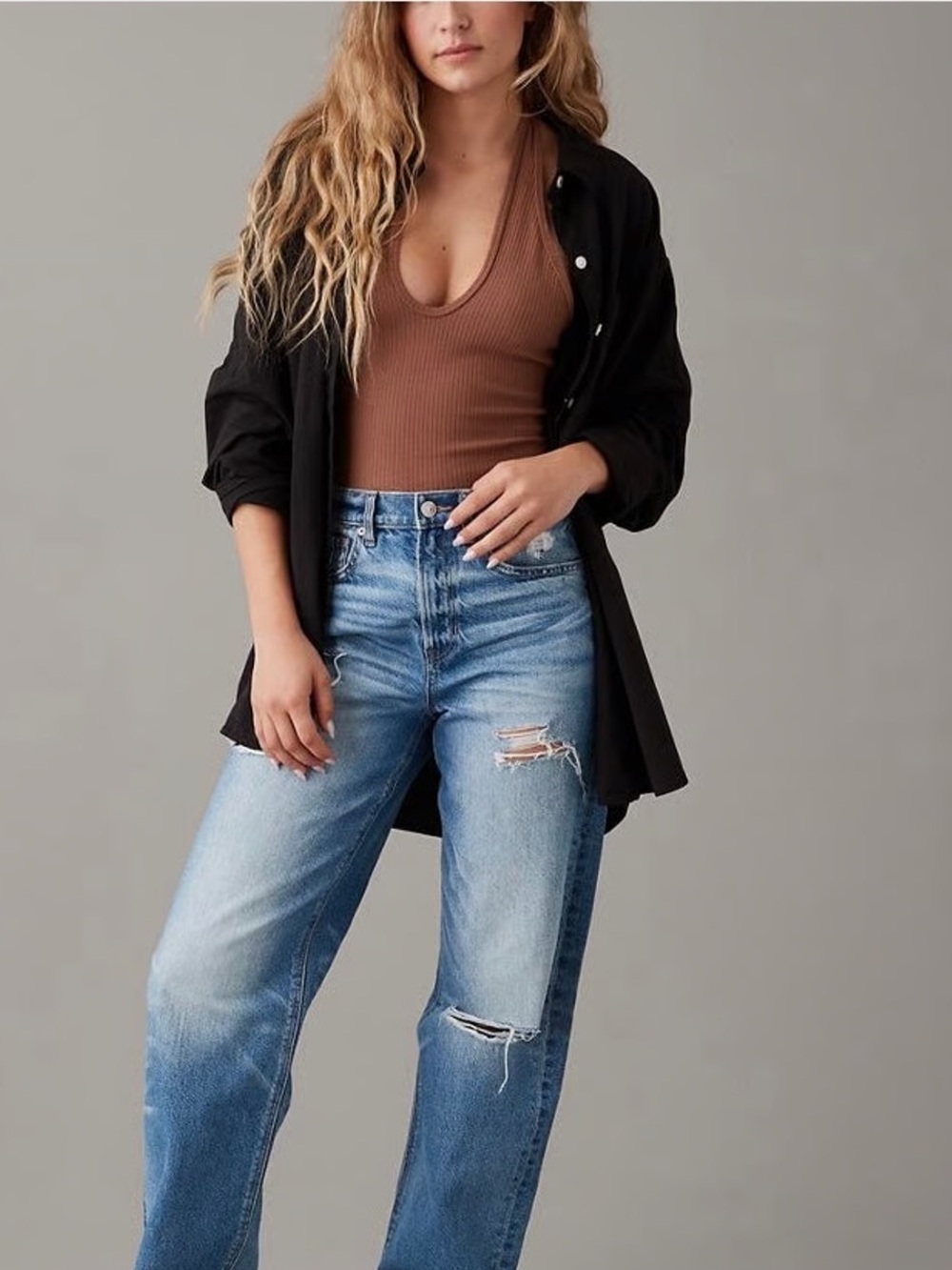 American Eagle Black Button-Up Shirt